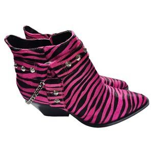 JESSICA SIMPSON "Zayrie" Genuine Calf Hair Pink Black Boots - Size 7